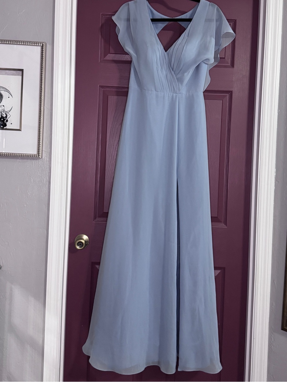 Azazie Light Blue V-Neck Flutter Sleeve Maxi Dress